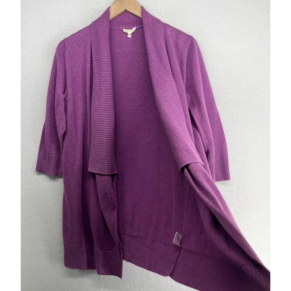 EILEEN FISHER Sweater S Organic Cotton Cardigan Open Front 3/4 Sleeve Purple - Picture 3 of 15